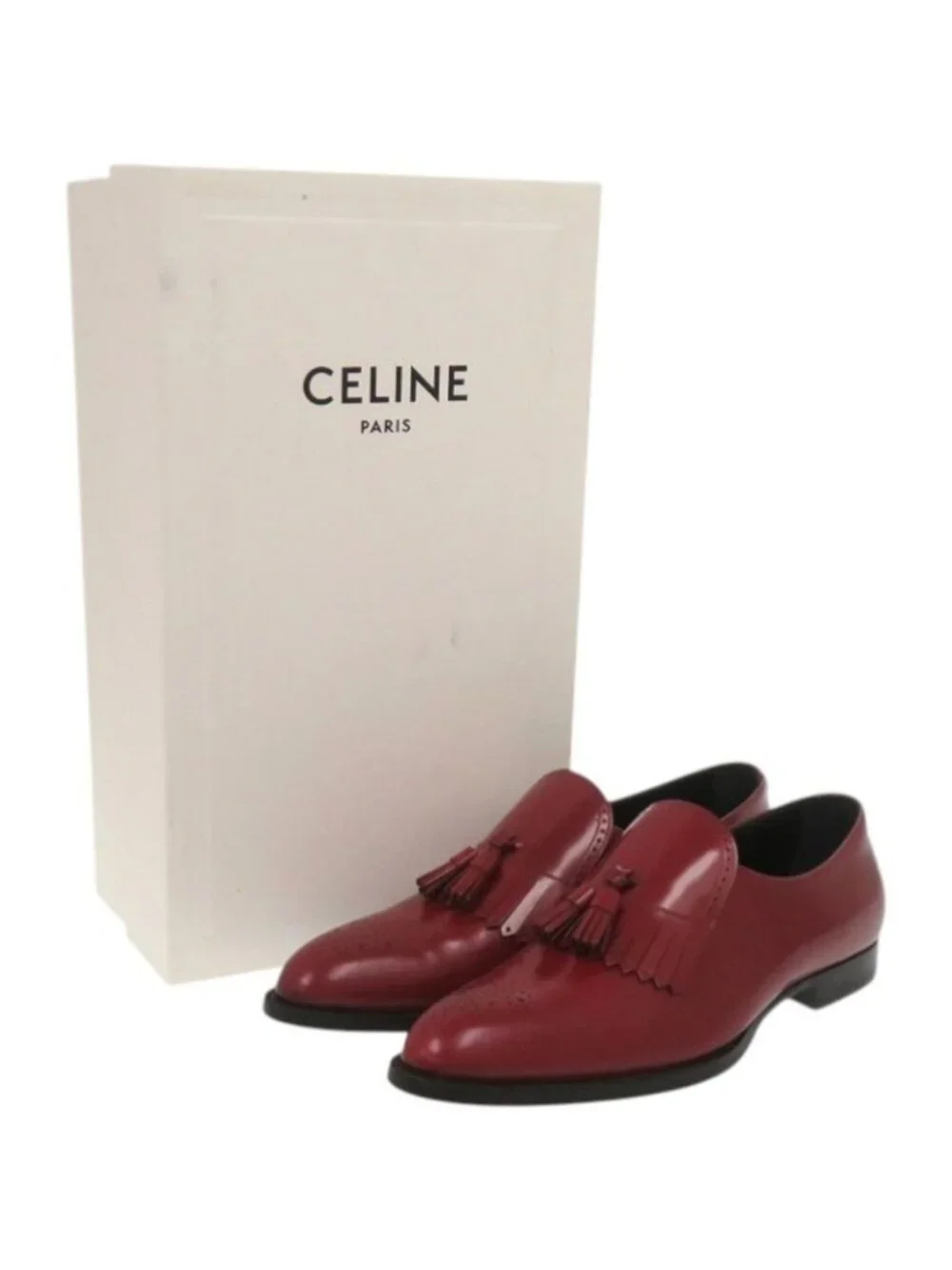 Celine Loafers Tassel Leather Red Shoes - Picture 2 of 10